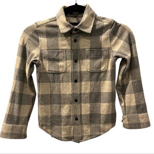 Quince Kids Size 7 Buffalo Fleece Stretch Button Down Sweater Shirt Gray Casual